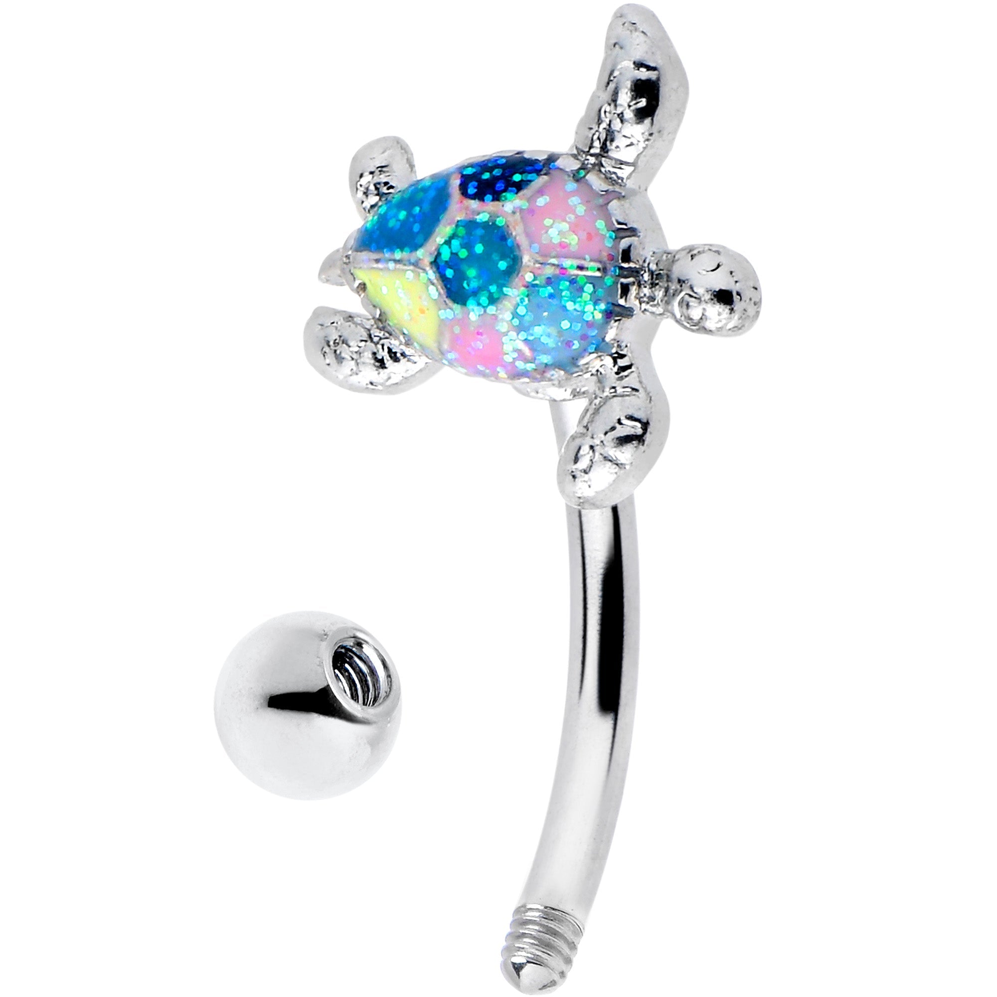 16G 5/16 Glitter Turtle Curved Eyebrow Ring