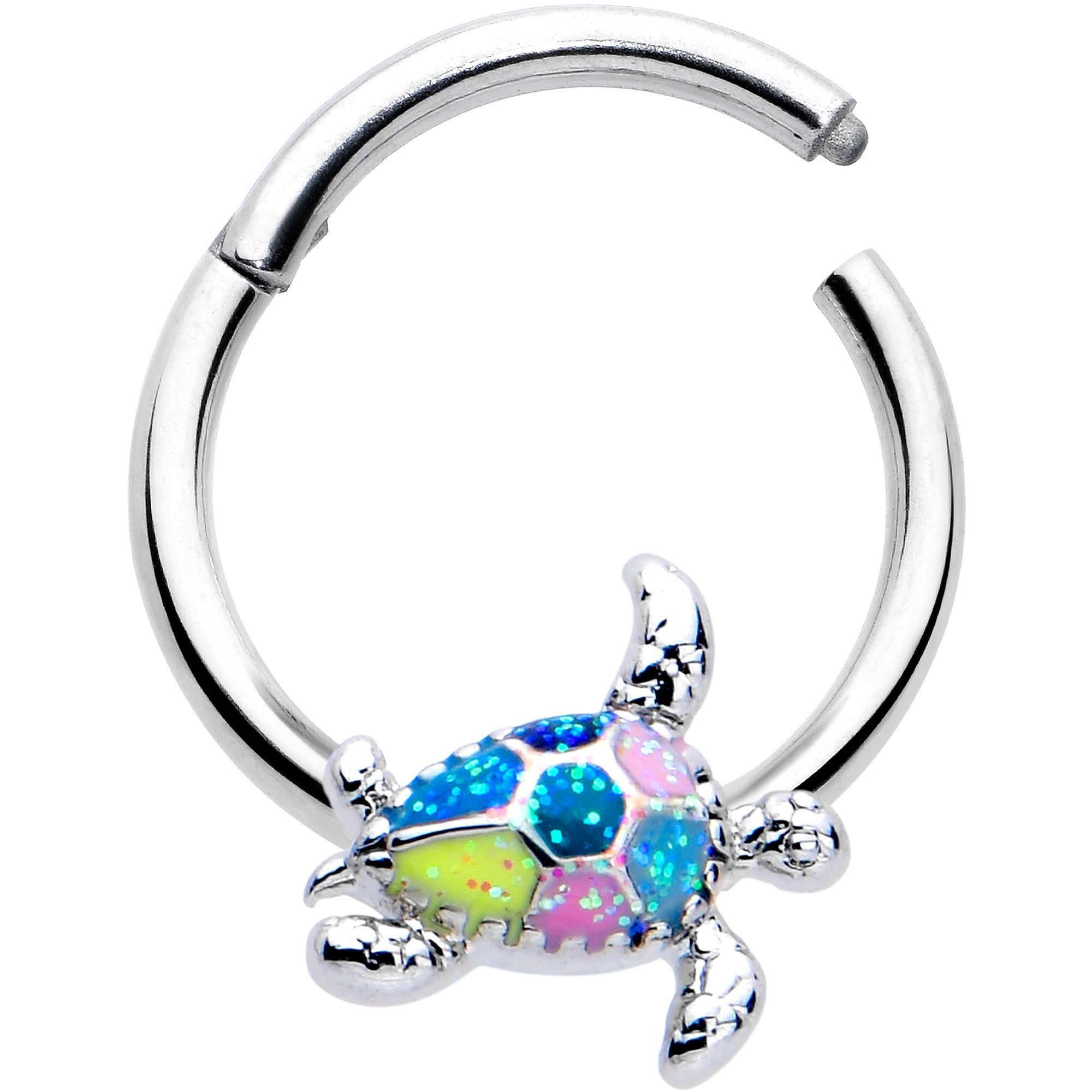 16G 3/8 Glitter Turtle Hinged Segment Ring