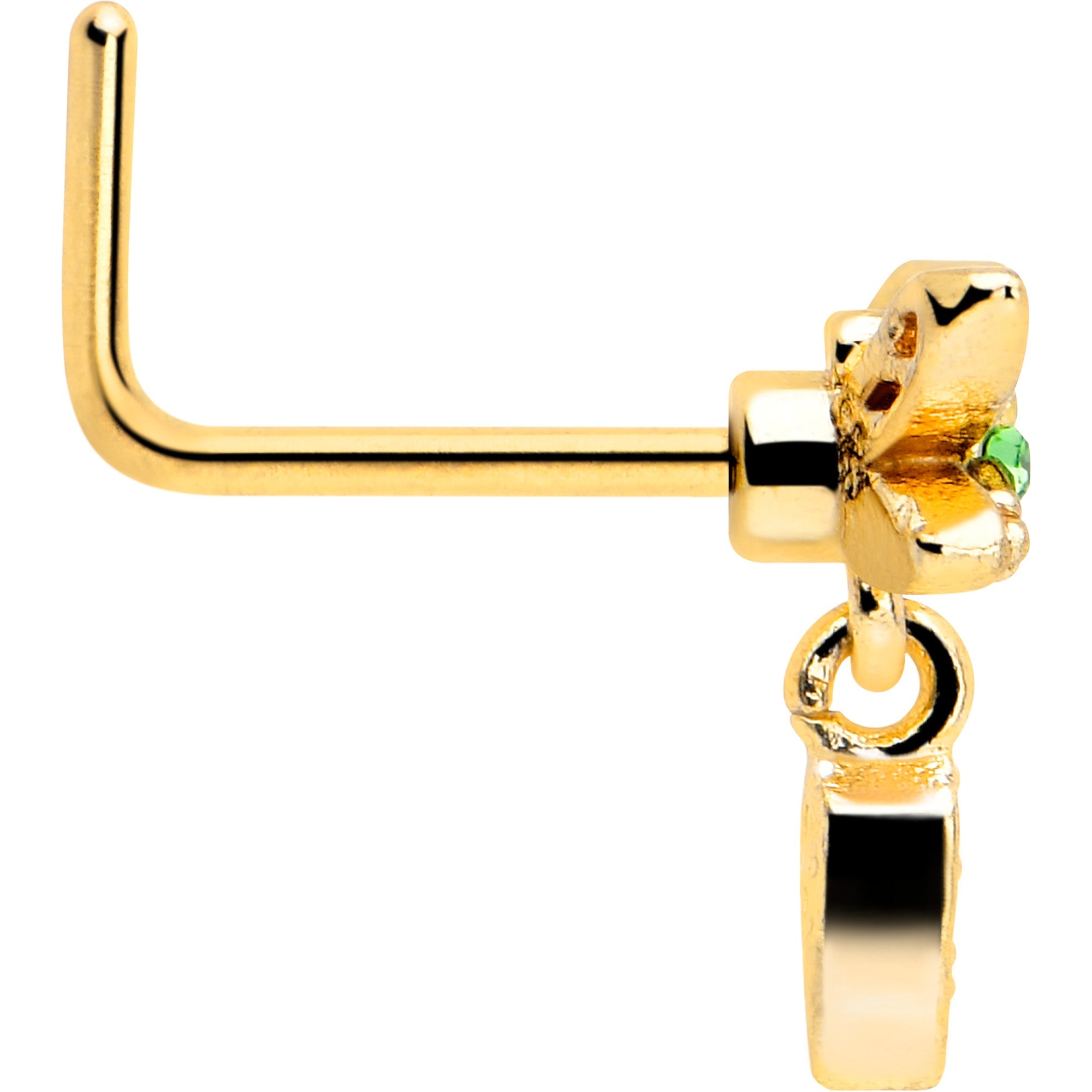 20G 7mm Green Gem Gold Tone Swank Dragonfly L Shape Nose Ring