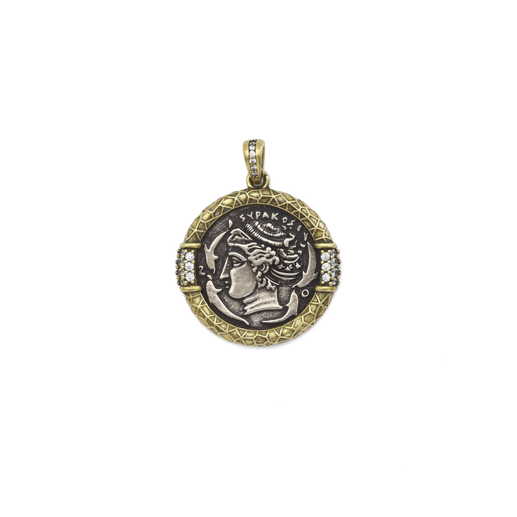 Double-Sided Antique Ancient Greek Coin Charm, Sku#Y886