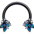 16G 3/8 Clear CZ Gem Black Lush Leaves Circular Barbell Horseshoe