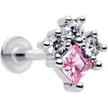 16G 5/16 Pink Clear CZ Gem Rhombus Riot Labret Monroe Tragus