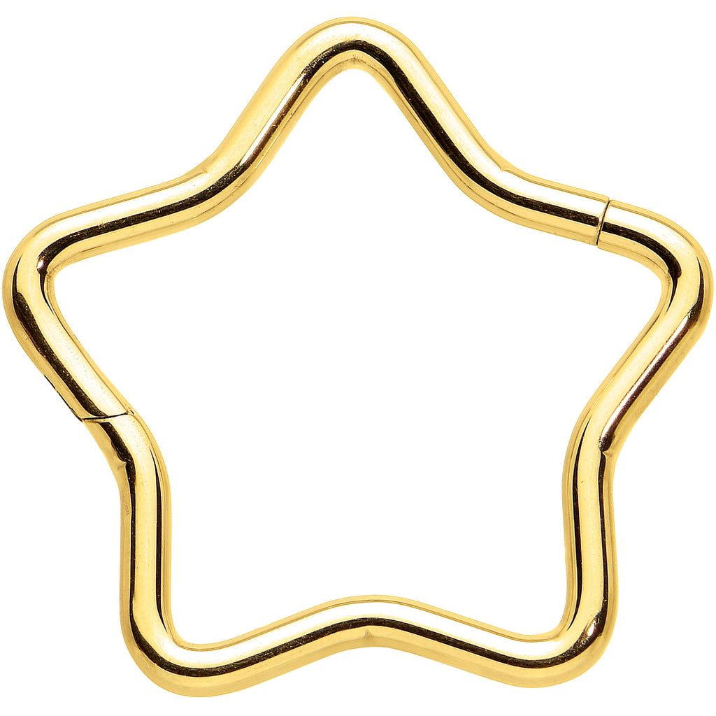 16G 3/8 Gold Tone Five Pointed Star Shaped Hinged Segment Ring