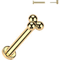 20G 5/16 Trinity Ball Gold PVD Medical Grade Titanium Flat Back Earring