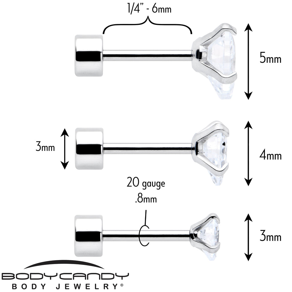 Clear Heart CZ Flat Back Stud Earrings - 3 Pairs