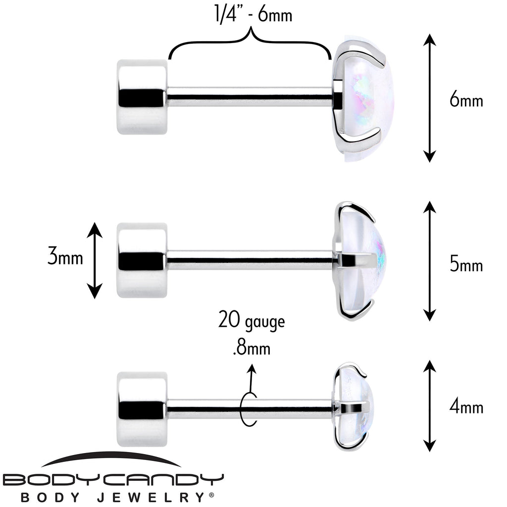 White Synthetic Opal Flat Back Stud Earrings - 3 Pairs