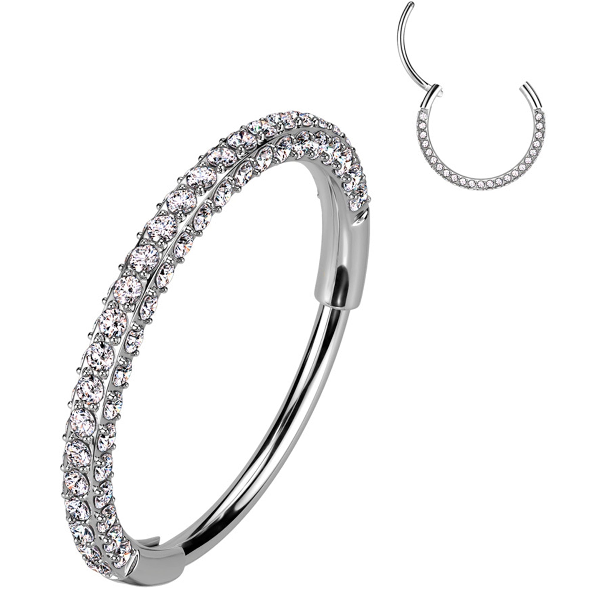 18G Implant Grade Titanium Triple Sided Micro Gem Hinged Nose Hoop