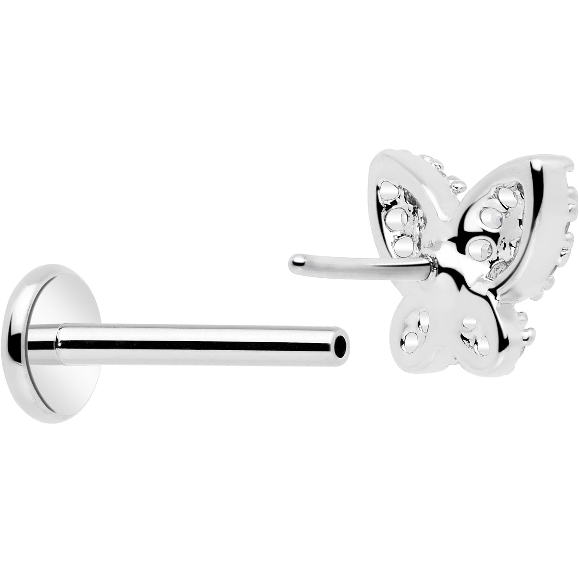 18G 5/16 CZ Gem Butterfly Paved Threadless Push In Labret Tragus