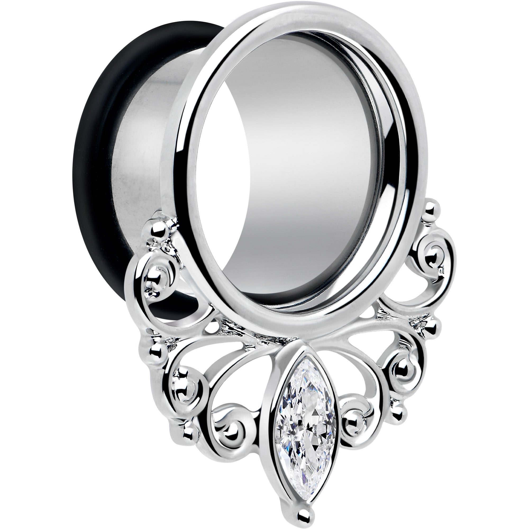 Clear Gem Drop Filigree Single Flare Tunnel Plug Set 6mm to 16mm