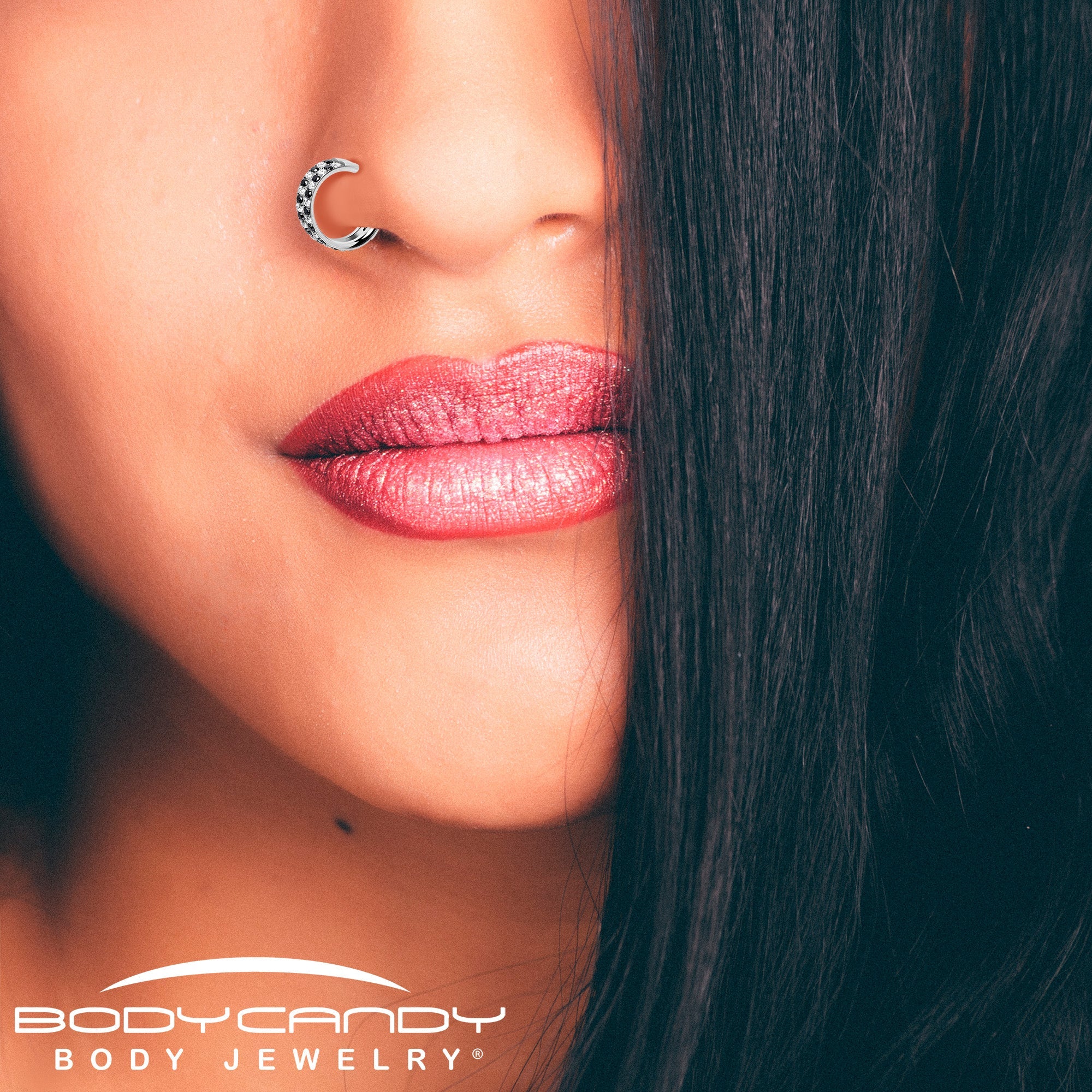 20G CZ Double Row Checkerboard Implant Grade Titanium Nose Hoop