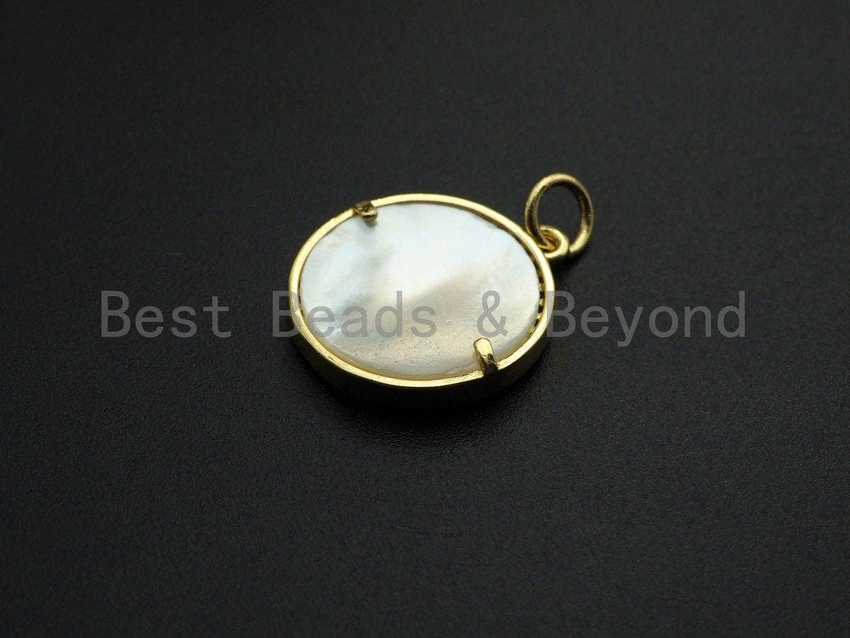 Mother-of-pearl Inlay North Star Round Pendant/Charm, North Star Round Coin Cubic Zirconia Pendant,17x15mm,Sku#Z1097