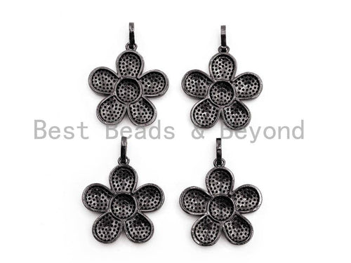 Black CZ Pave On Black Micro Pave Daisy Flower Charm Beads, Cubic Zirconia Paved Flower Charm,24x26mm, sku#F397/F348