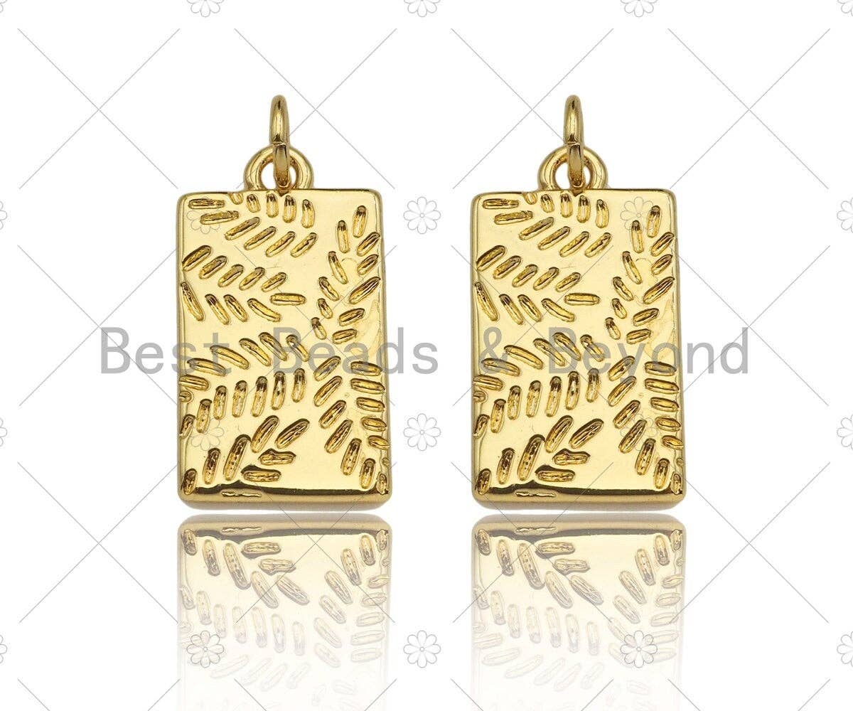 18K Dainty Gold Leaf On Rectangle Shape Pendant/Charm,Gold Medallion Charm, Necklace Bracelet Charm Pendant,11x20mm, Sku#Y403