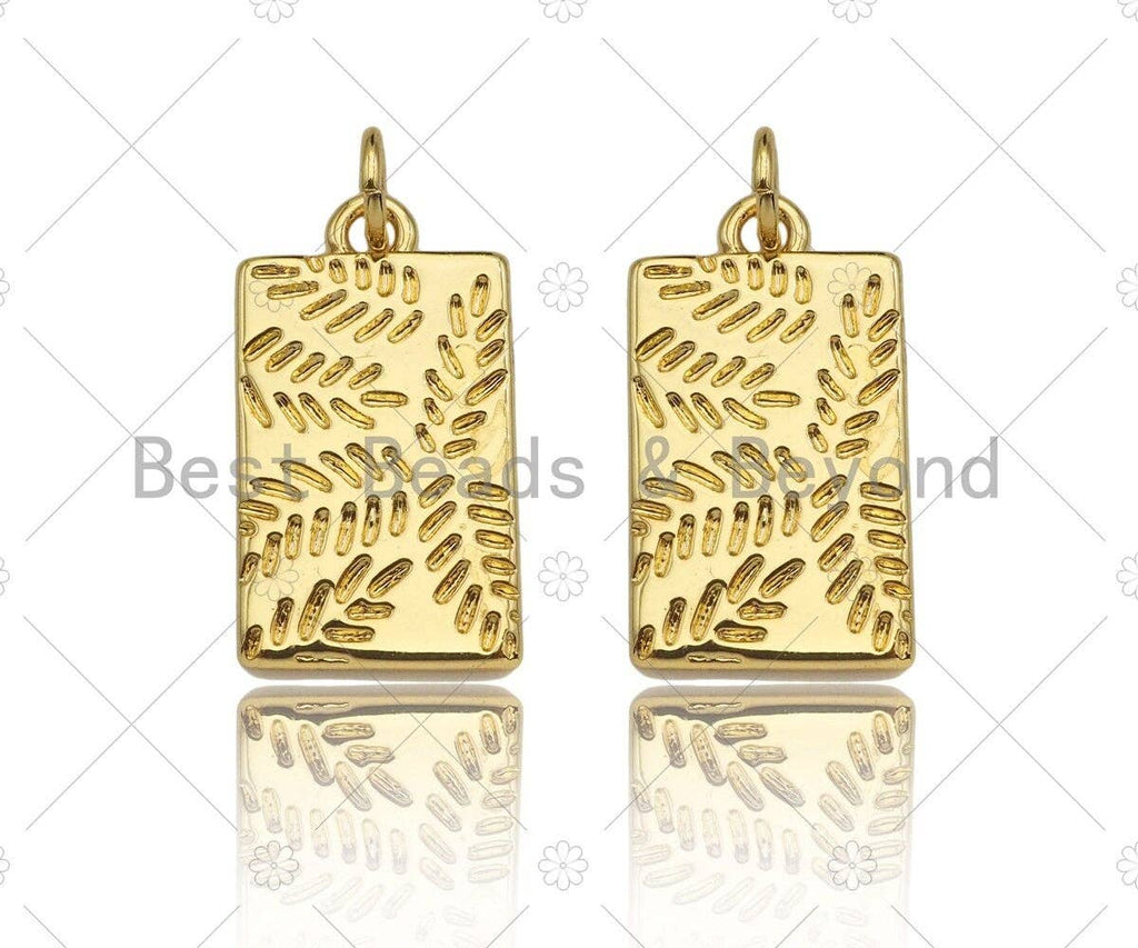 18K Dainty Gold Leaf On Rectangle Shape Pendant/Charm,Gold Medallion Charm, Necklace Bracelet Charm Pendant,11x20mm, Sku#Y403
