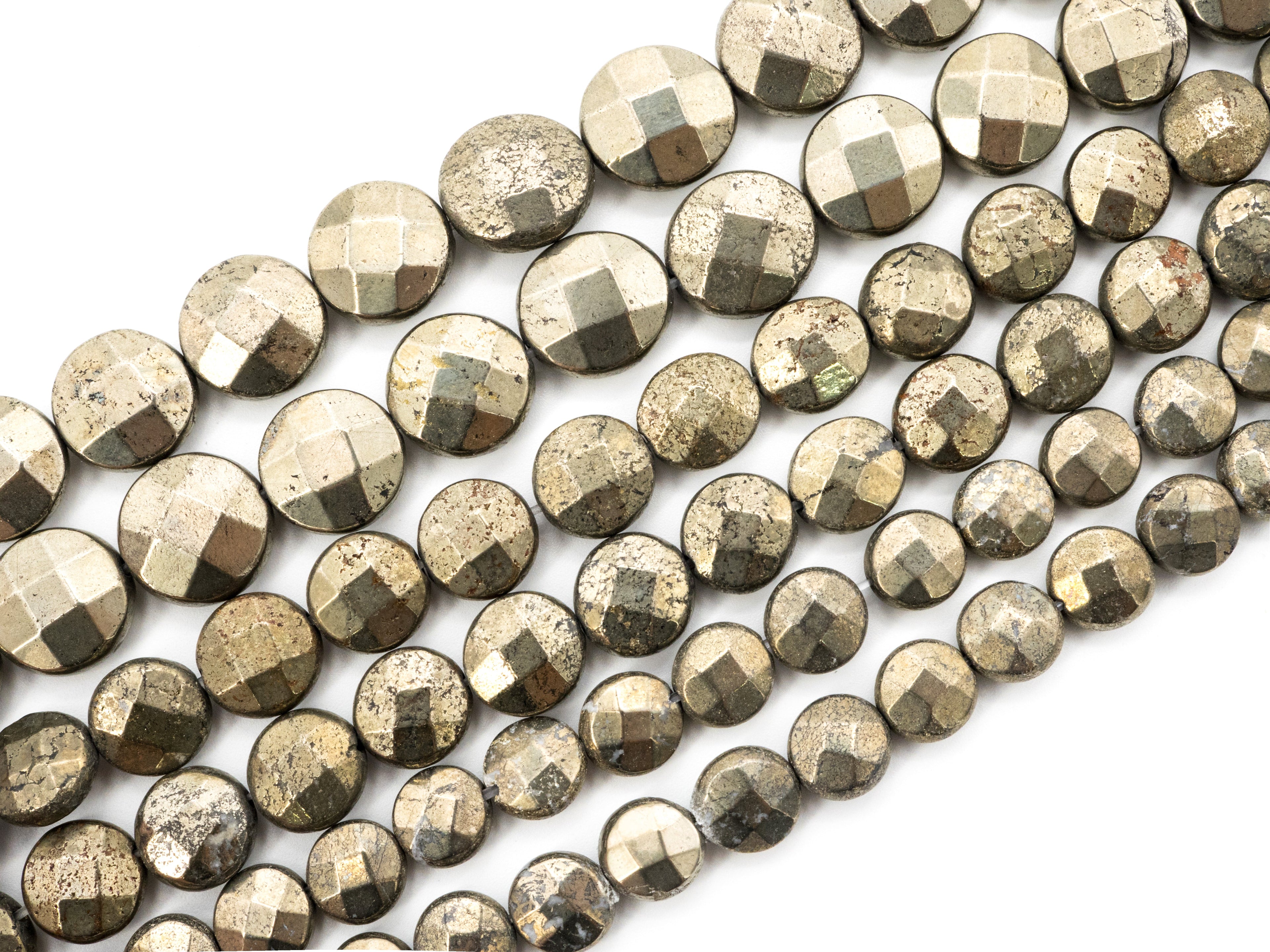Quality Natural Pyrite Coin Beads, Faceted Flat Coin Pyrite Gemstone Beads, 8mm/10mm/12mm Coin Pyrite, 16" Full Strand, SKU#W12