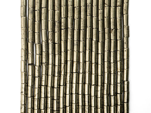 Quality Natural Pyrite CylinderTube Beads, 4x6mm/5x8mm/4x13mm/8x16mm Smooth Cylinder Pyrite Gemstone Beads, 15.5" Full Strand,  SKU#W20