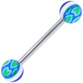 Blue Green HEARTS Barbell Tongue Ring