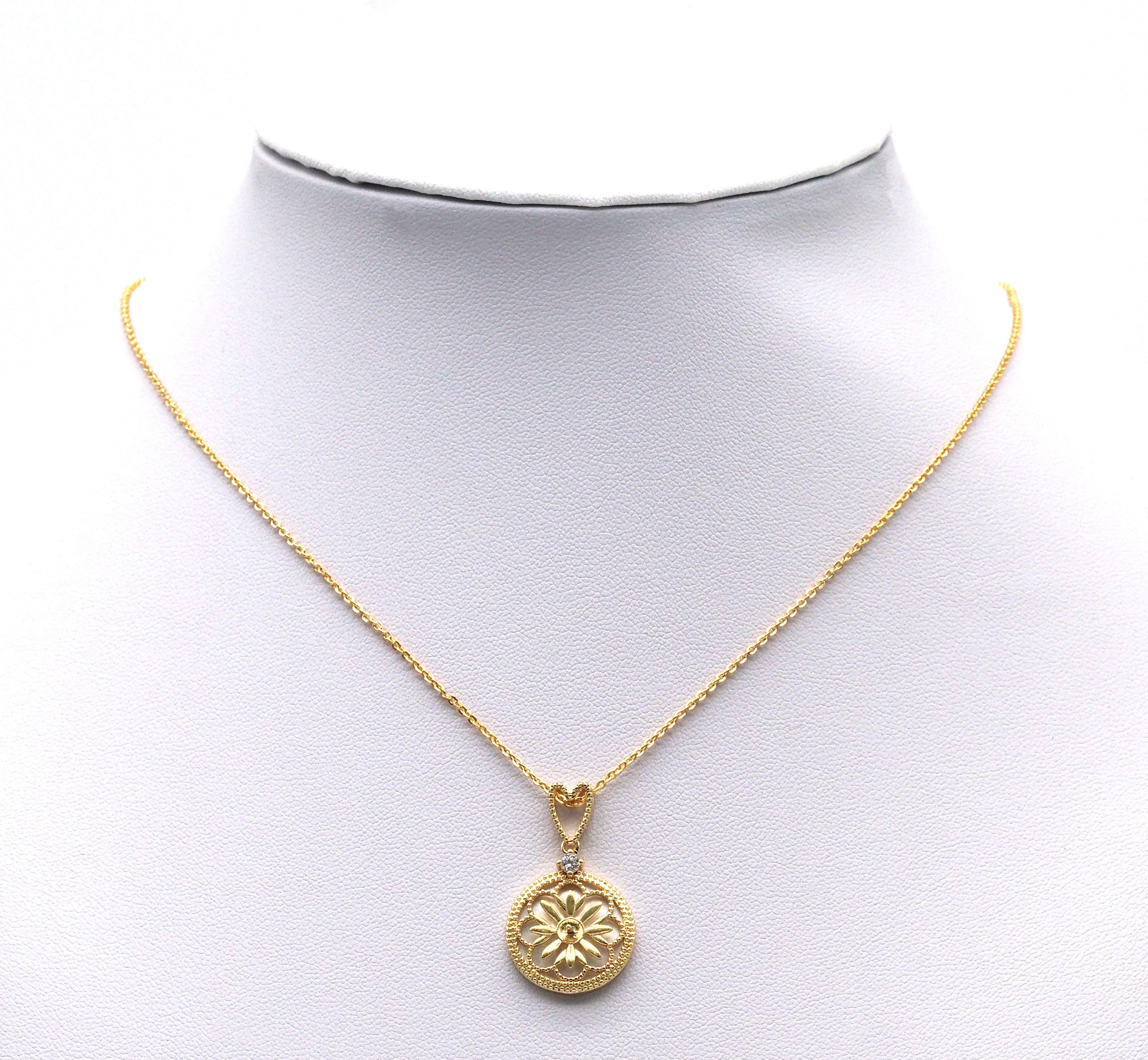 Gold CZ Flower with Pearl On Round Coin Charm, Sku#ZX96