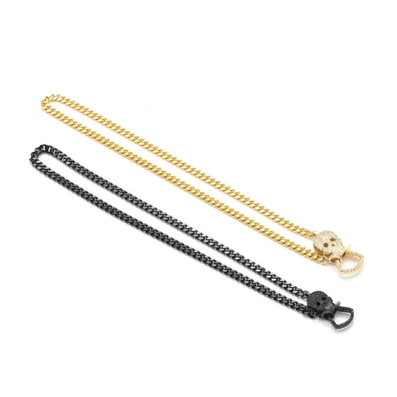 Gold Black Cuban Chain Skull Necklace,sku#EF316