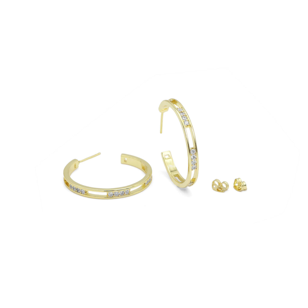 Clear CZ Hollow out Hoop Earrings, Sku#LD522