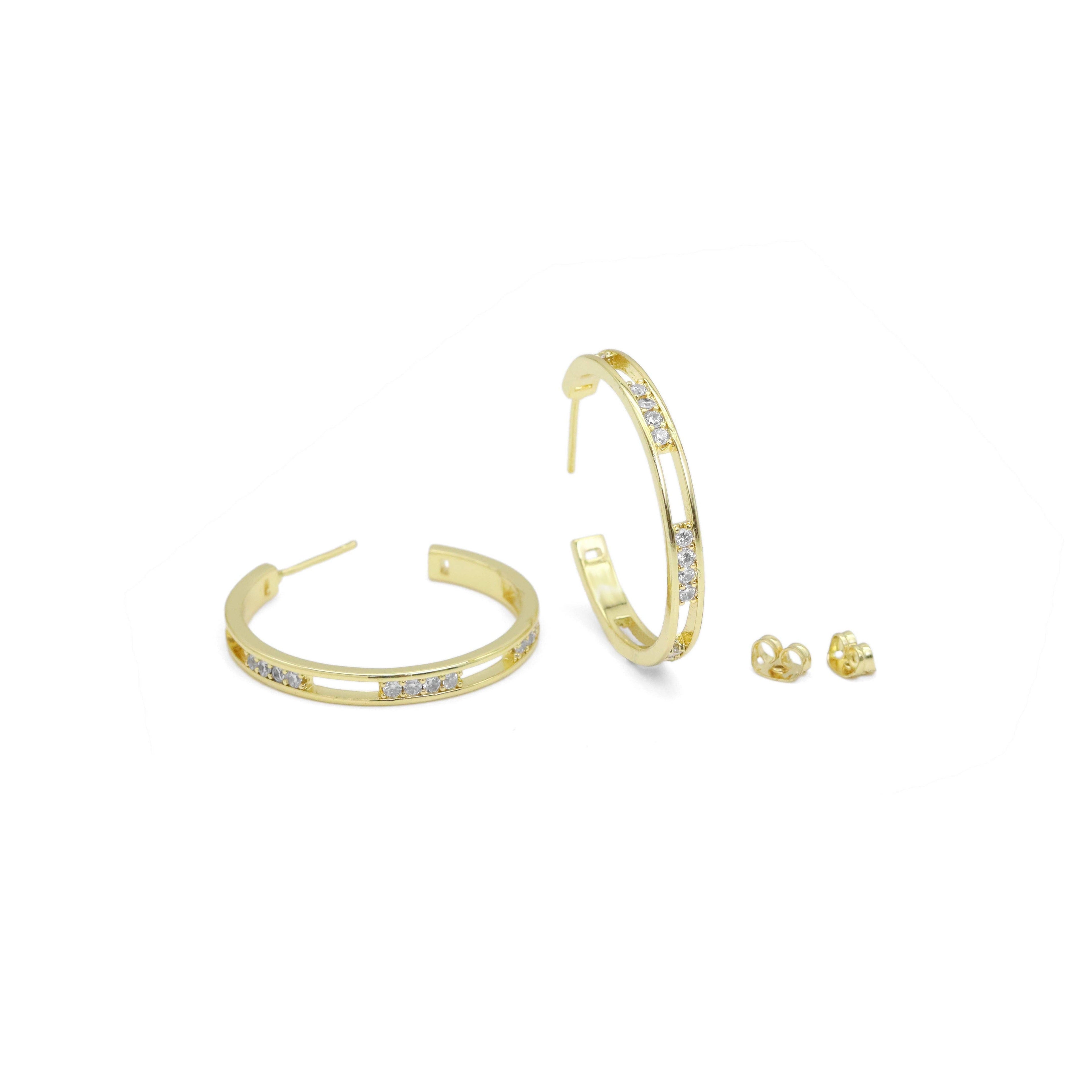 Clear CZ Hollow out Hoop Earrings, Sku#LD522