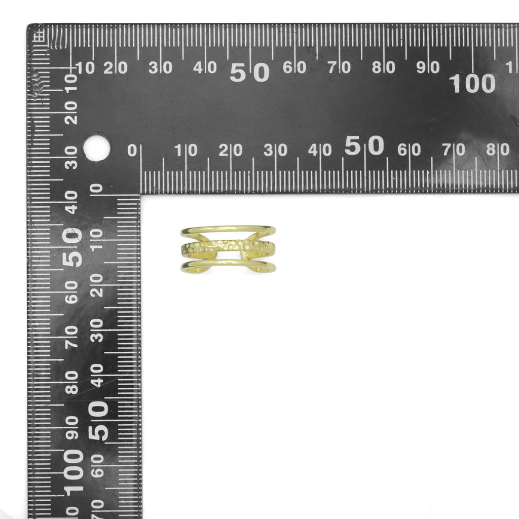 Gold Silver Triple Line Hammered Adjustable Ring, Sku#LX737