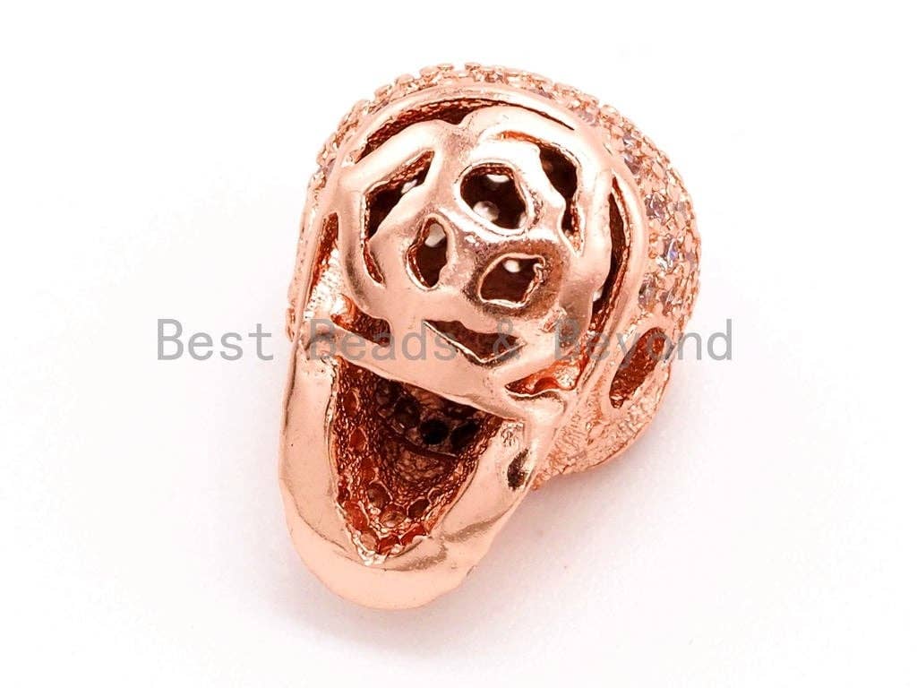 CZ Micro Pave Skull Head with glass Beads, Cubic Zirconia Spacer Beads, 10x13mm, SKU#G173
