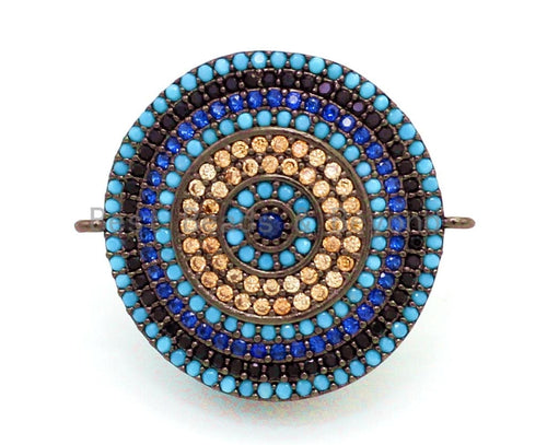 CZ Micro Pave Turquoise Cobalt Round Coin Connector for Bracelet/Necklace, Cubic Zirconia Space Connector, 23mm, 1pc, sku#E27