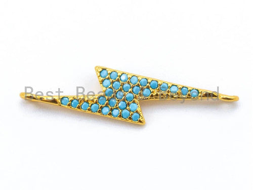 CZ Turquoise Micro Pave Thunder Lightning bolt Connector Charm, Blue Topaz in Gold, Silver, Black& Silver Finish, 5x25mm,sku#M89C