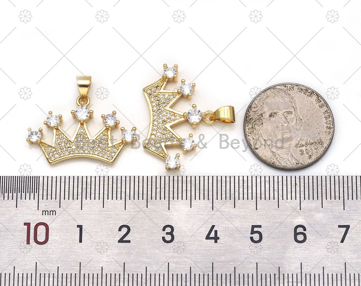 CZ Micro Pave Crown Shape Pendant, 18K Gold Filled Big CZ Cr