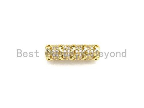 Clear CZ Micro Pave Fancy Wavy Line Big Hole Curved Tube, Cubic Zirconia Spacer Tube for Bracelet, 8x25mm, sku#Z1077