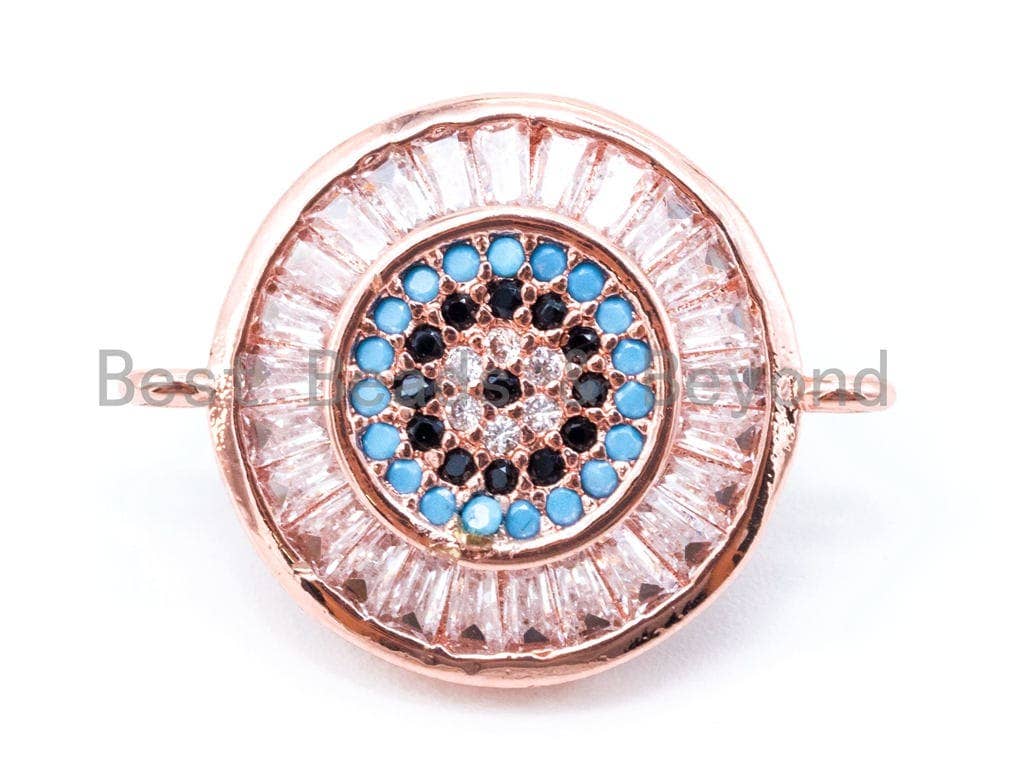 CZ Micro Pave Round Turquoise Black Evil Eye Connector, Evil Eye Connector,  20x15mm, Sku#E146C