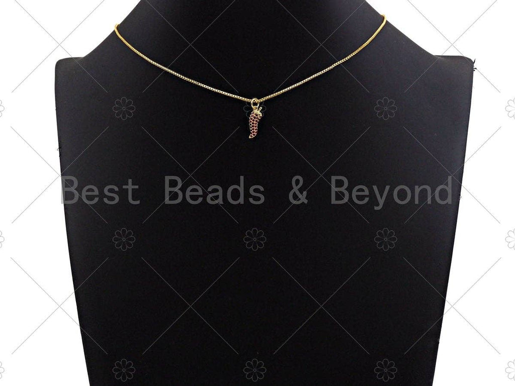 Fuchsia CZ Micro Pave Chili Pepper Shape Pendant/Charm, Pepper Cubic Zirconia Pendant, Silver/Gold/Rose Gold/Black Tone, 6x16mm, Sku#Y283