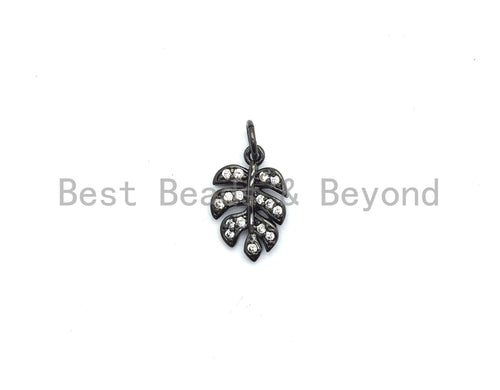 CZ Micro Pave Leaf Shape Charm Pendant for Necklace/Bracelet, Cubic Zirconia Pendant,9x14mm,sku#Y195