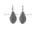CZ Micro Pave Leaf Pendant, Antique Silver Tone, Clear Cubic Zirconia Big Pave Leaf Charm Pendant, 22x44mm,sku#F1010C