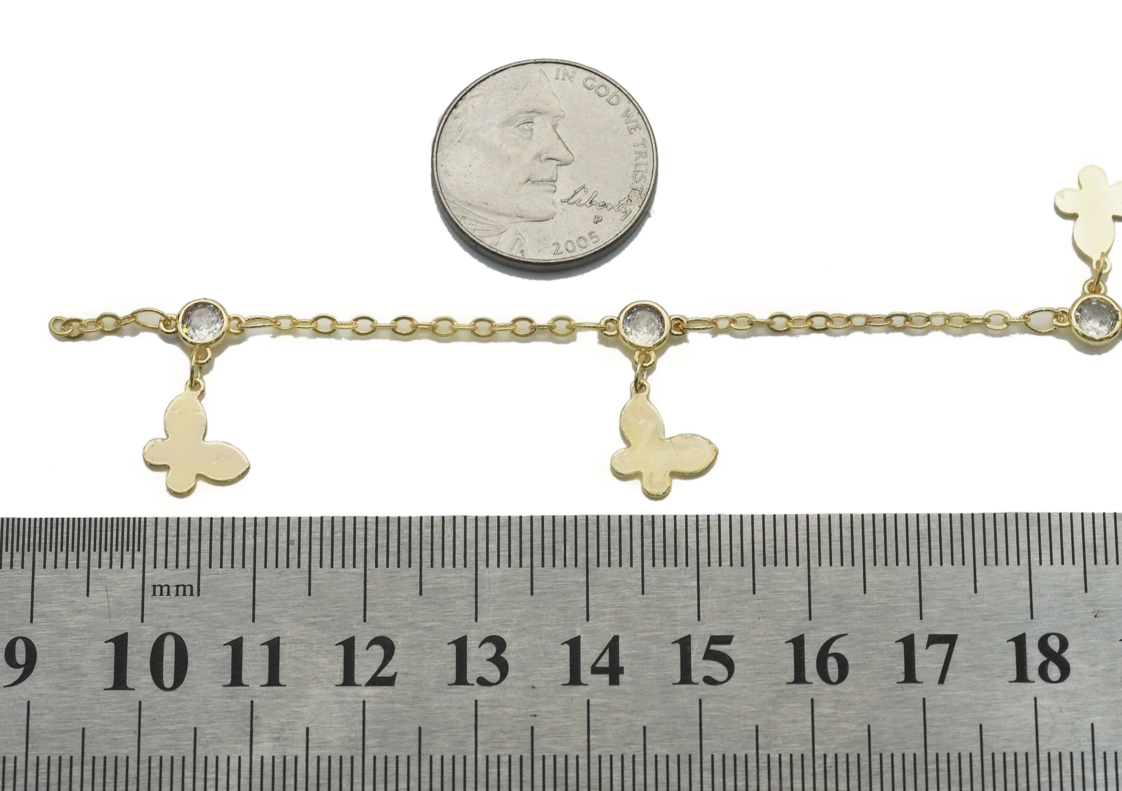 Gold Butterfly CZ Dot Dainty Chain, sku#LS18