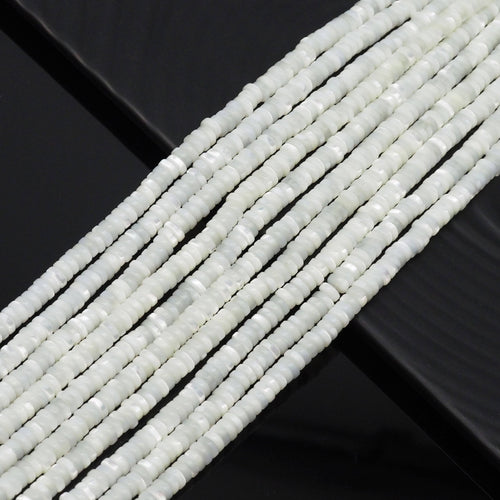 Smooth Rondelle White Mother of Pearl Beads, Sku#T172