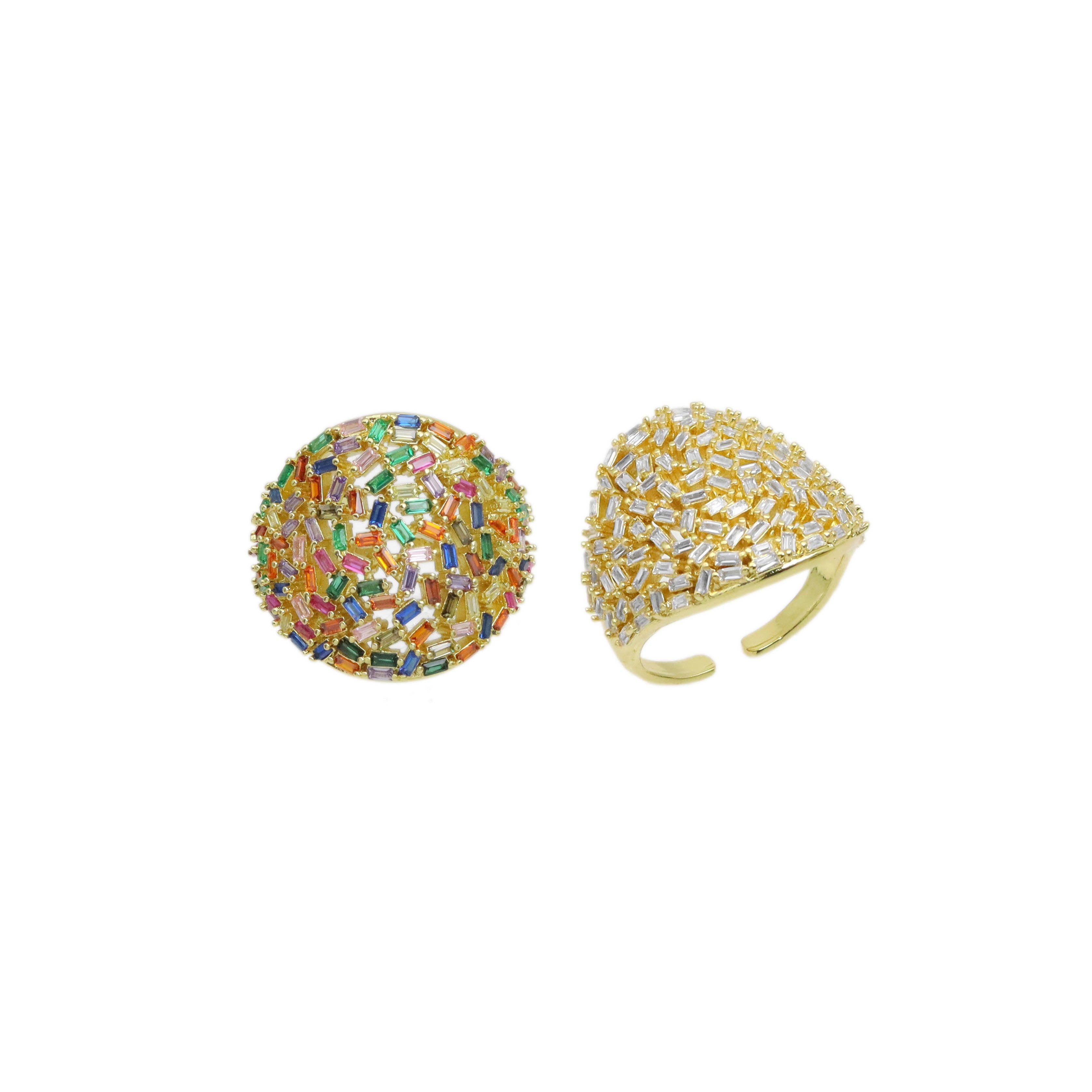 Colorful Baguette CZ Oval Statement Ring, Sku#LX509
