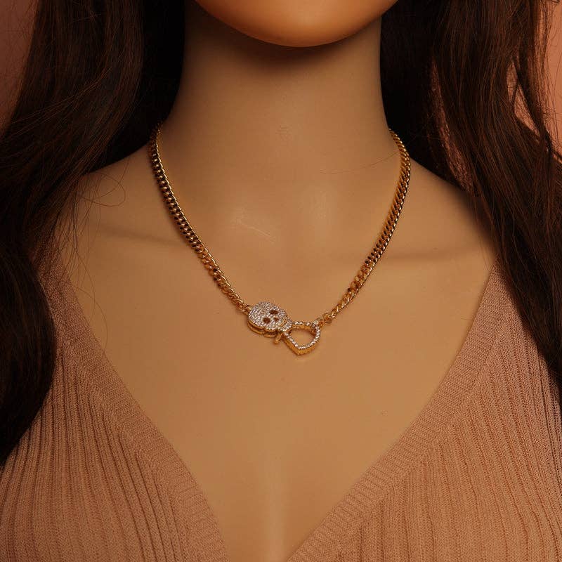 Gold Black Cuban Chain Skull Necklace,sku#EF316