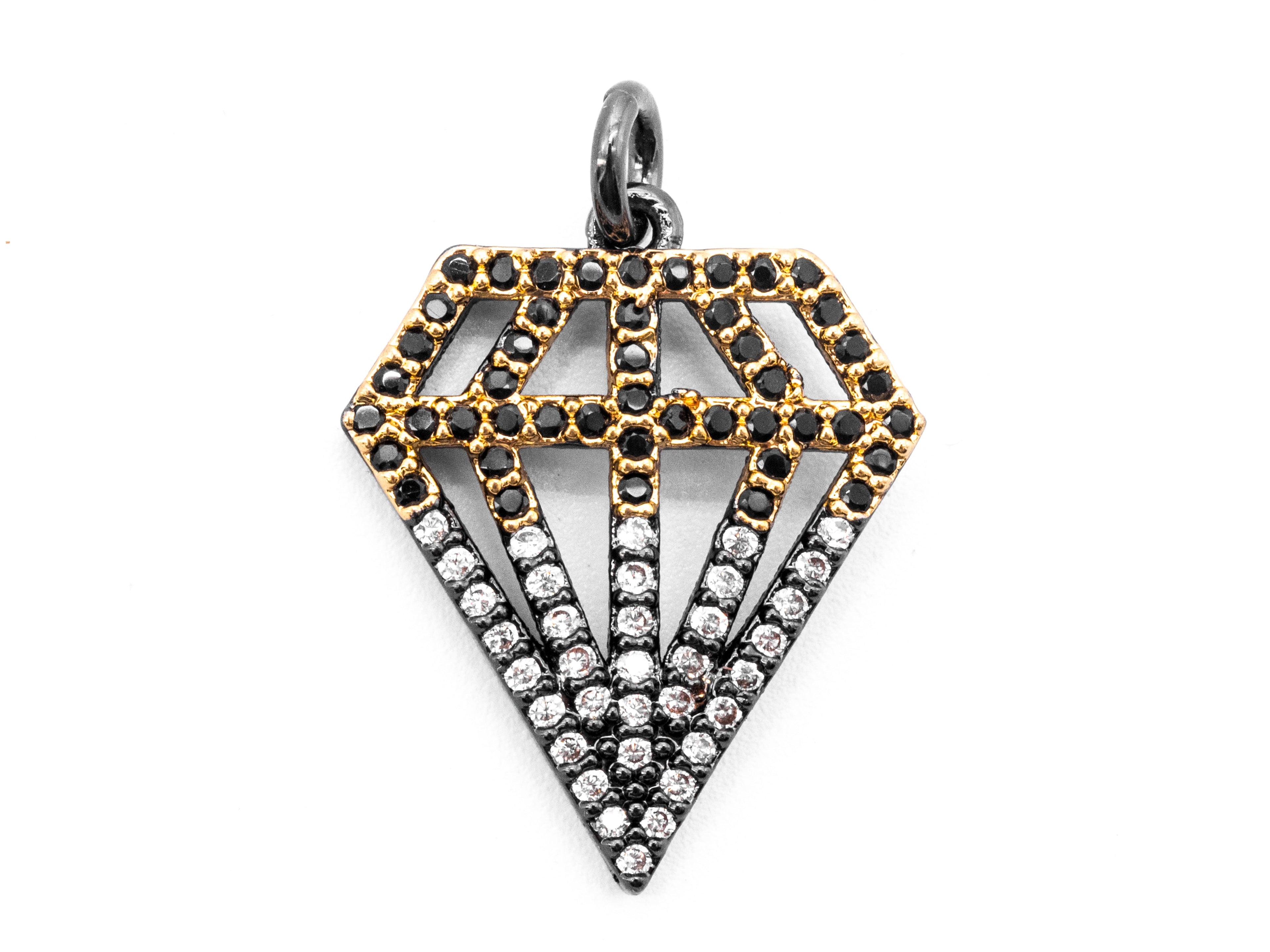 1PC/2PCS CZ Black White Dual Color Micro Pave Diamond Pendant/Charm, Cubic Zirconia CZ Micro Pave Pendant Charm, 17x22mm, sku#F345C