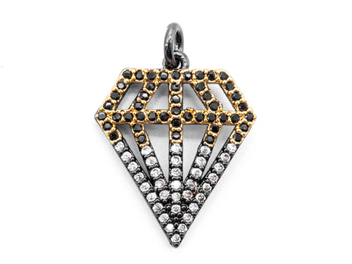 1PC/2PCS CZ Black White Dual Color Micro Pave Diamond Pendant/Charm, Cubic Zirconia CZ Micro Pave Pendant Charm, 17x22mm, sku#F345C