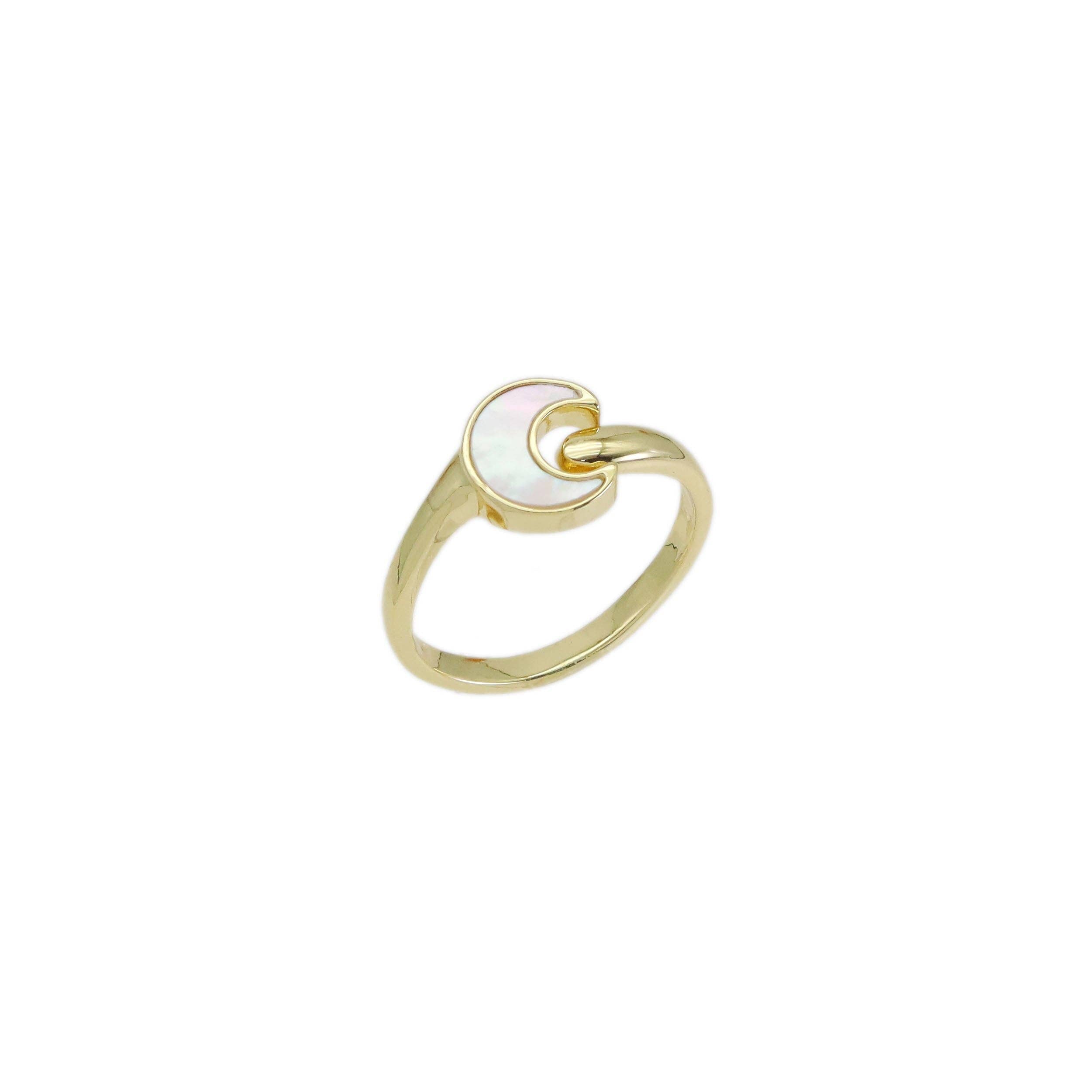 Mother of Pearl Cresent Moon Adjustable Ring, Sku#LX477