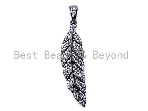 CZ Micro Pave Leaf/Feather Pendant, Cubic Zirconia Pendant, 12x51mm, 1pc, SKU#F313