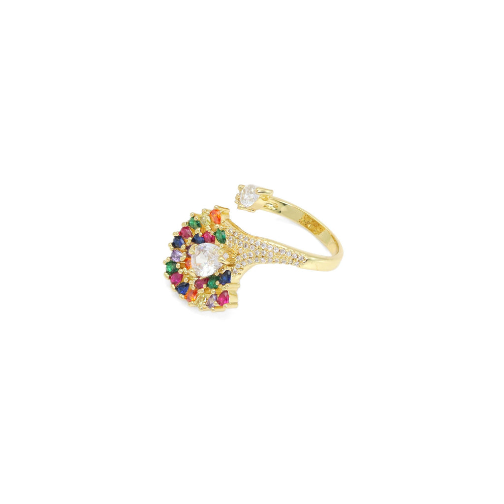 Clear Colorful Peacock Drop CZ Gold Adjustable Ring, Sku#LX493