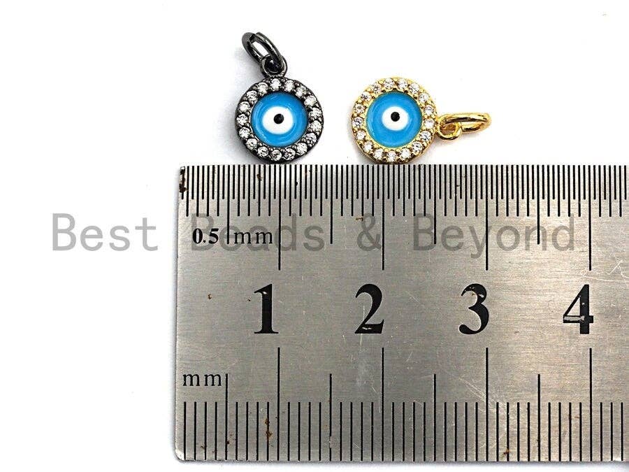 Pave CZ Enamel Round With Blue Evil Eye Charm, Enamel Evil Eye Charm,Enamel Pendant, Oil Drop jewelry Findings,9x11mm,sku#Z384