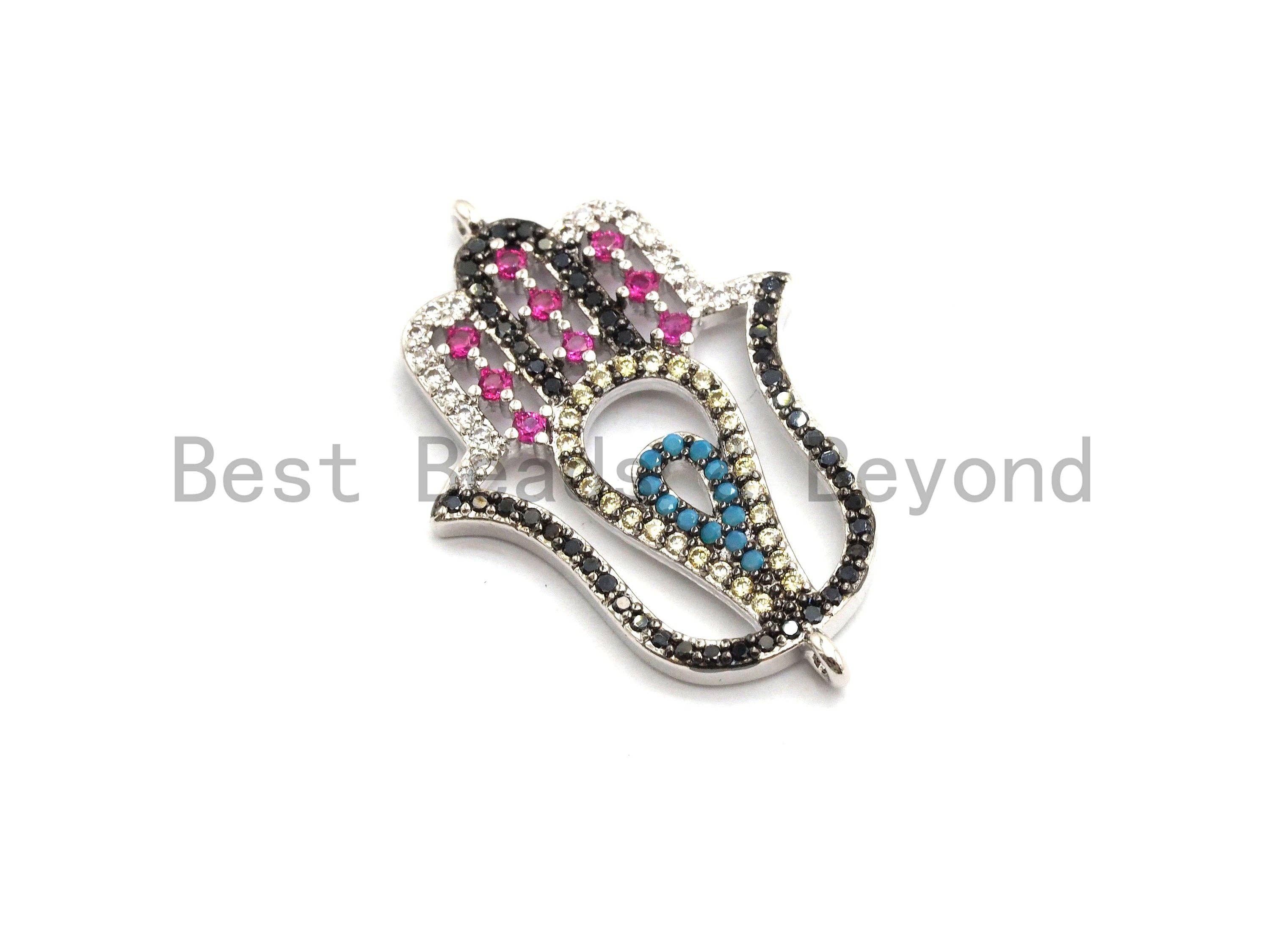 Colorful CZ Micro Pave Hamsa Hand Connector for Bracelet/Necklace, Hamsa Hand Connector, Spacer Connector, 20x30mm,sku#E444