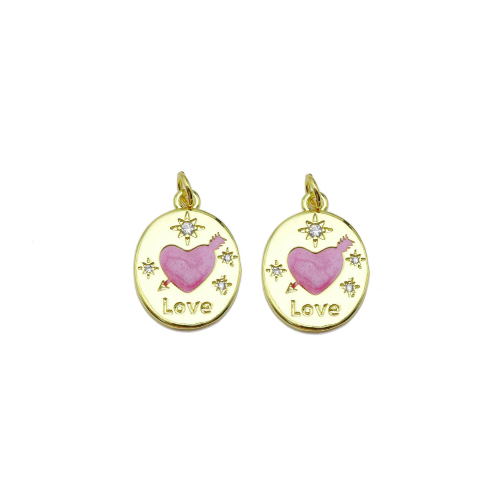 CZ  Pink Heart Love Oval Charm, Sku#LX508
