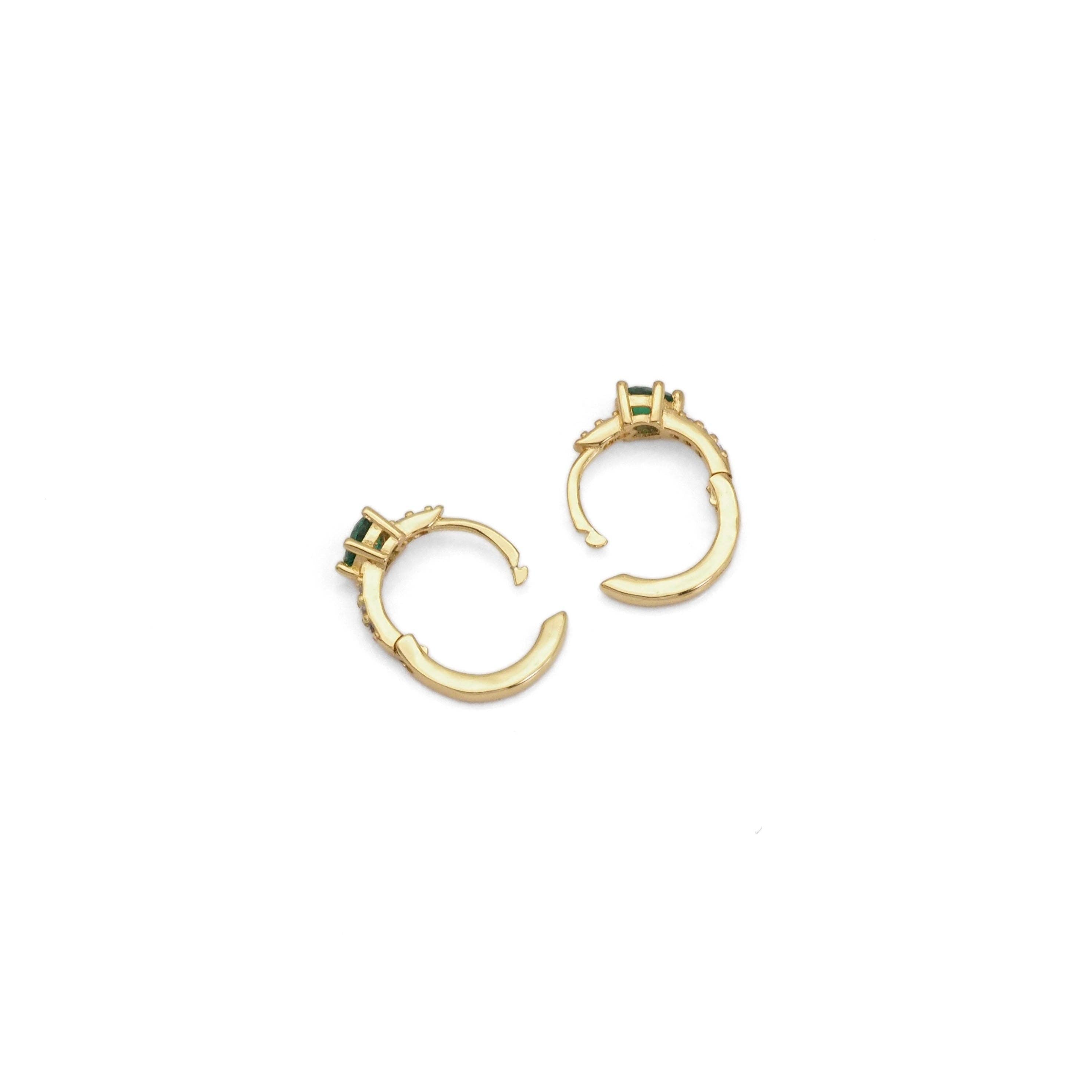 Gold Silver Purple Green CZ Heart Huggie Earrings, Sku#A126