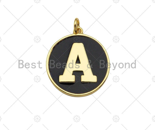 New Trendy Gold Black Enamel Initials Letter Charm/Pendant, Enamel Initial Alphabet Letters, Custom Naming Pendants, 25mm,sku#ML33