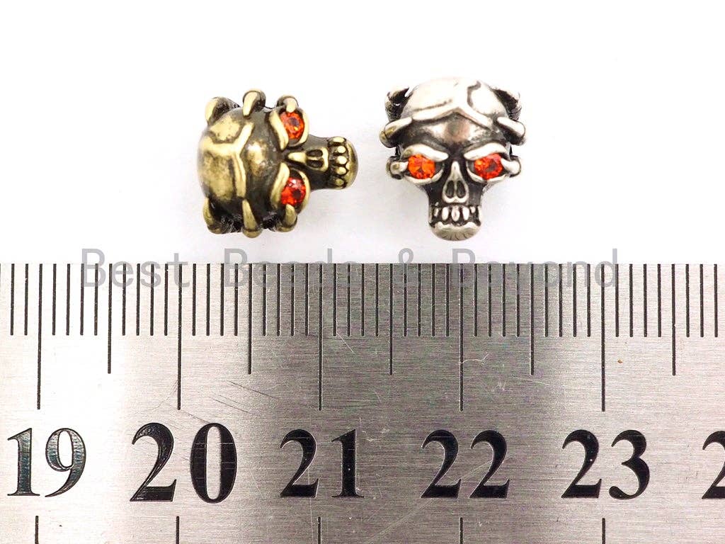 Antique Ogrish Red Eye Skull Bead, CZ Pave Skull Spacer Beads, Men's Bracelet Beads, Skull Mask Charm, 10x11mm, 1pc, sku#Y138